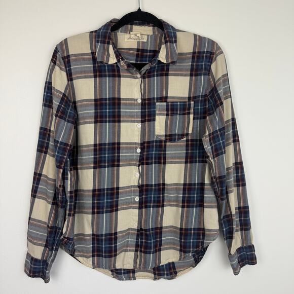H&M L.OG.G. Womens Long Sleeve Button-Up Casual Purple/Blue/Cream Plaid Shirt 8 - Picture 1 of 11